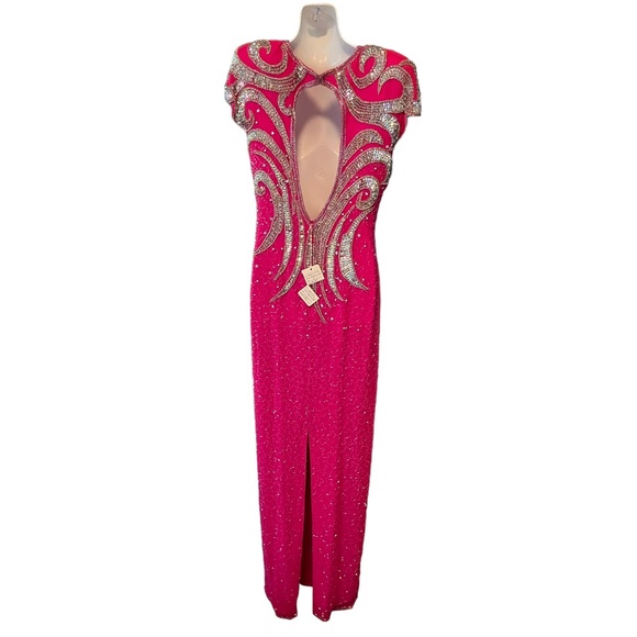 Vintage NWT Alyce Designs Fuschia Pink with Silver Sequins Full Length Dress - Picture 6 of 16
